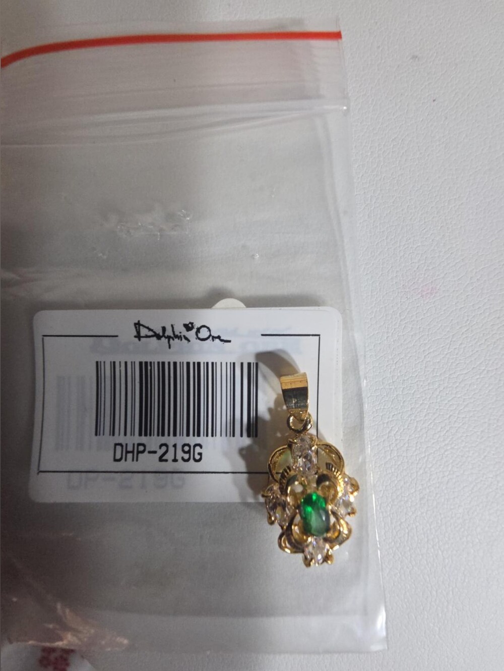 Dolphin One Gold Tone Green & Clear Crystal Pendant DHP-219G